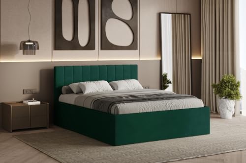 Polsterbett RETTAN 160/180x200 cm – modernes Doppelbett mit Bettkasten & gepolstertem Kopfteil (Flaschengrün (Noble 37), 180x200 cm) von Friderik
