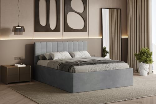 Polsterbett RETTAN 160/180x200 cm – modernes Doppelbett mit Bettkasten & gepolstertem Kopfteil (Grau (Noble 85), 160x200 cm) von Friderik
