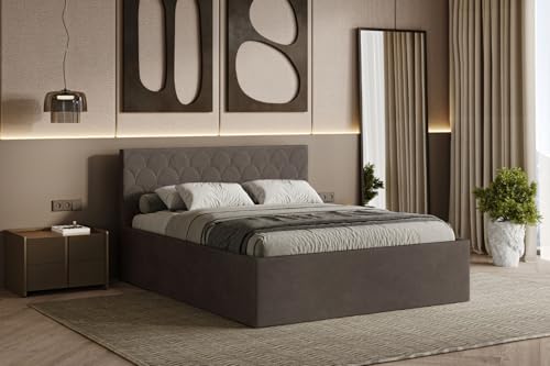 Polsterbett Radius 160/180x200 cm – modernes Doppelbett mit Bettkasten & gepolstertem Kopfteil (Cappucino Braun (Noble 15), 180x200 cm) von Friderik