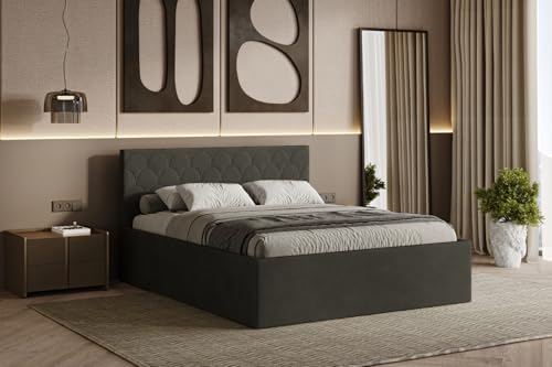 Polsterbett Radius 160/180x200 cm – modernes Doppelbett mit Bettkasten & gepolstertem Kopfteil (Dunkelgrau (Noble 95), 160x200 cm) von Friderik