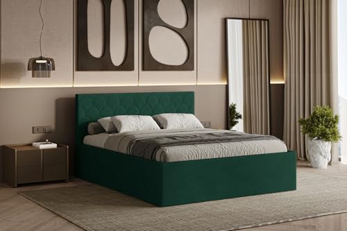 Polsterbett Radius 160/180x200 cm – modernes Doppelbett mit Bettkasten & gepolstertem Kopfteil (Flaschengrün (Noble 37), 160x200 cm) von Friderik
