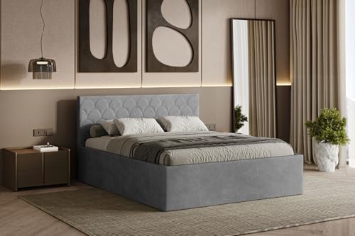 Polsterbett Radius 160/180x200 cm – modernes Doppelbett mit Bettkasten & gepolstertem Kopfteil (Grau (Noble 85), 180x200 cm) von Friderik