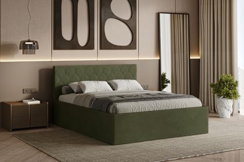 Polsterbett Radius 160/180x200 cm – modernes Doppelbett mit Bettkasten & gepolstertem Kopfteil (Olive (Noble 38), 180x200 cm) von Friderik
