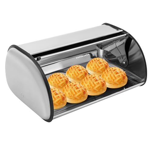 Brotkasten aus Edelstahl, Roll-Top Brotbox, Brotbehälter, Rollbrotkasten für Kuchen, Brötchen, Gebäck, Pfannkuchen, 43,5x27x18cm von Fridgestea