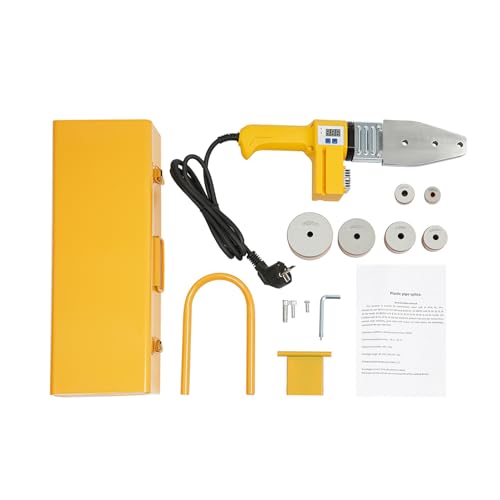 Fridgestea 850W Muffenschweißgerät - Profi Rohrschweißgerät mit Digitalanzeige, Rohrschweißmaschine für PPR, PE, PP, HDPE Rohre (20-63mm) inkl. 6 Schneidköpfen - Gelb von Fridgestea