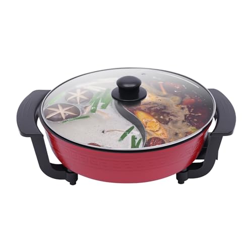 Fridgestea Electric Hot Pot 6L mit Deckel für 3-4 Personen, 1360W/220V Shabu Hot Pot mit 2 Yin Yang Trennwand, Feuertopf mit 5 Temperatur-Einstellstufe, Elektrisch Topf für Haushalt/Picknicks - Rot Fridgestea Electric Hot Pot 6L mit Deckel für 3-4 Personen, 1360W/220V Shabu Hot Pot mit 2 Yin Yang Trennwand, Feuertopf mit 5 Temperatur-Einstellstufe, Elektrisch Topf für Haushalt/Picknicks - Rot von Fridgestea