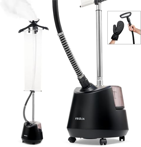 Dampfglätter für Kleidung – Professionelle Dampfbürste mit 2200W, 3l Wassertank und zwei Dampfeinstellungen für schnelle Faltenentfernung – Für alle Stoffe geeignet, in 35 Sek. bereit – Mattschwarz von Fridja