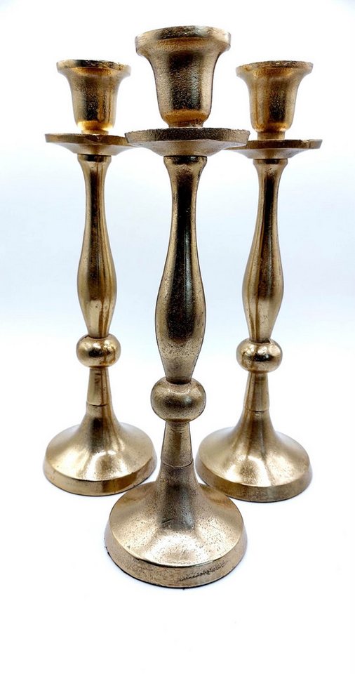 Friedrich Klocke GmbH Kerzenhalter stilvolle Kerzenleuchter im 3er Set Kerzenständer gold (Tischdeko, Wohndeko), massive Kerzenhalter für Tafelkerzen für besondere Anlässe von Friedrich Klocke GmbH