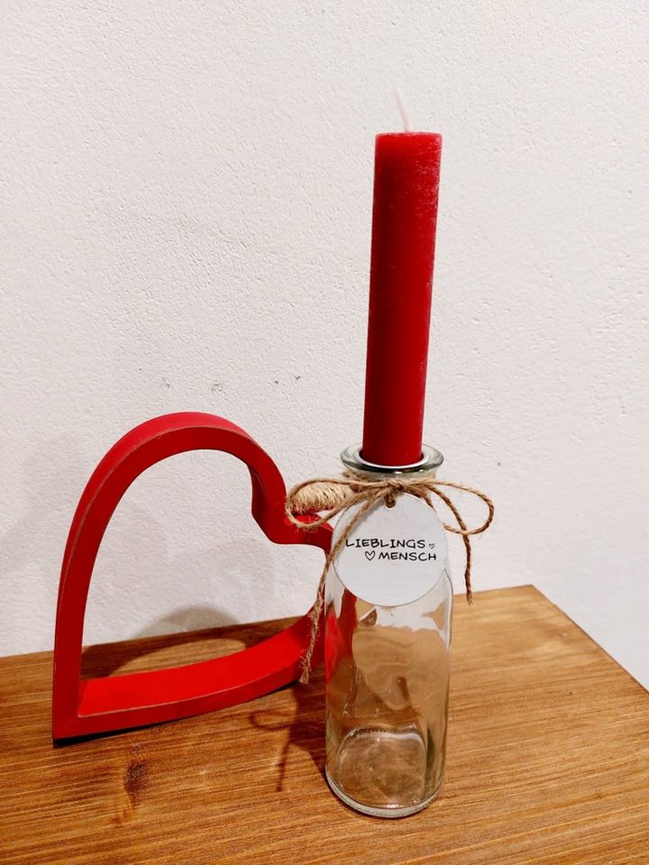 Friedrich Klocke GmbH Geburtstagskerze Glückslicht zum Geburtstag Kerze und Vase für Lieblingsmensch (4 teilig), rote Kerze, Kerzeneinsatz, Glasvase und Holzanhänger von Friedrich Klocke GmbH