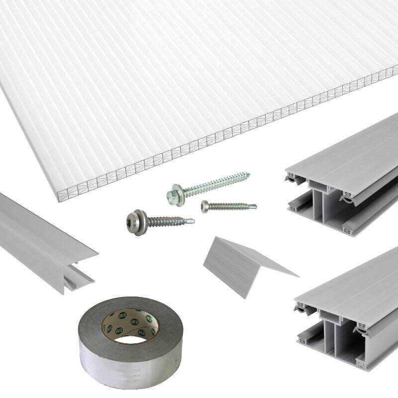 Polycarbonat Stegplatten | Terrassendach-Set | DUO Verlegeprofil | 16 mm | X-Struktur | glasklar von Friedrich von Lien AG
