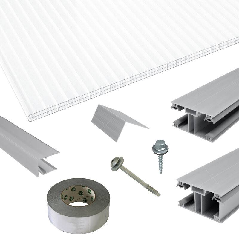 Polycarbonat Stegplatten | Terrassendach-Set | ECO Verlegeprofil | 16 mm | opal-weiß von Friedrich von Lien AG