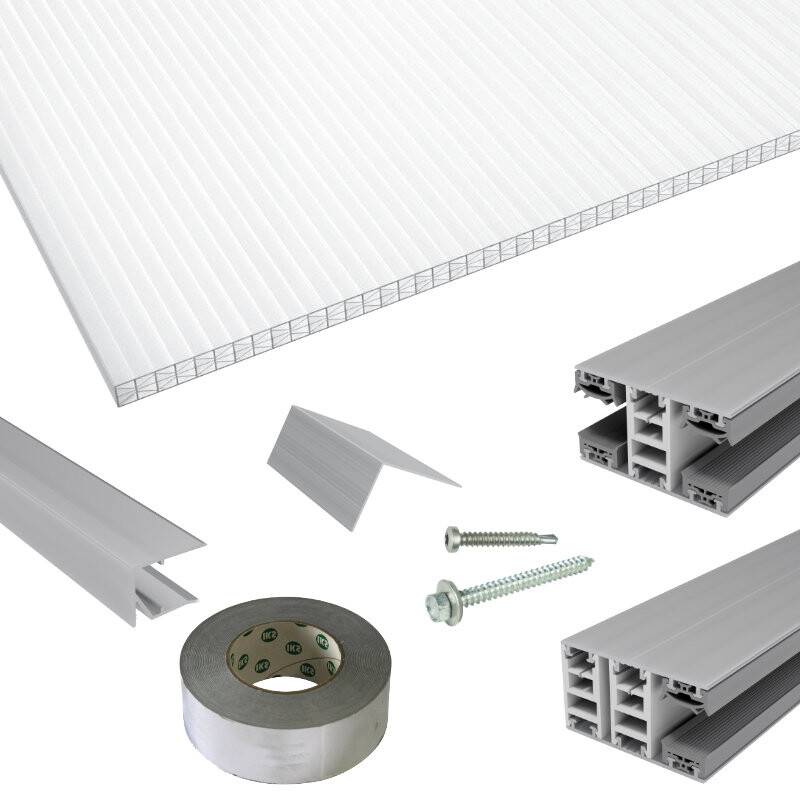 Polycarbonat Stegplatten | Terrassendach-Set | Mendiger Classic Verlegeprofil | 16 mm | X-Struktur | glasklar von Friedrich von Lien AG