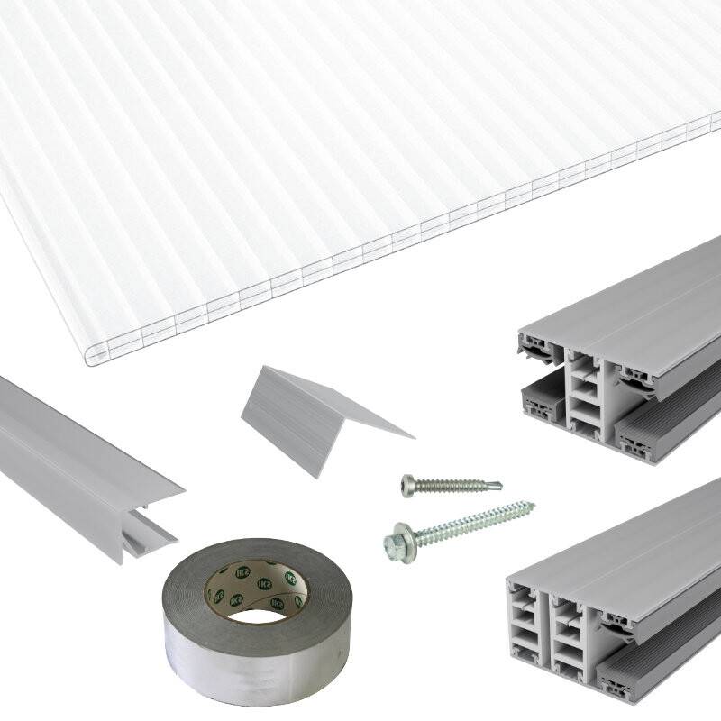 Polycarbonat Stegplatten | Terrassendach-Set | Mendiger Classic Verlegeprofil | 16 mm | opal-weiß von Friedrich von Lien AG