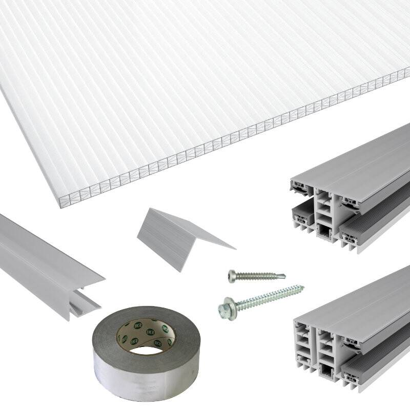 Polycarbonat Stegplatten | Terrassendach-Set | Mendiger Thermo Verlegeprofil | 16 mm | X-Struktur | glasklar von Friedrich von Lien AG