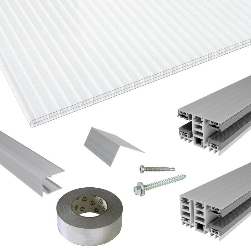 Polycarbonat Stegplatten | Terrassendach-Set | Mendiger Thermo Verlegeprofil | 16 mm | glasklar von Friedrich von Lien AG