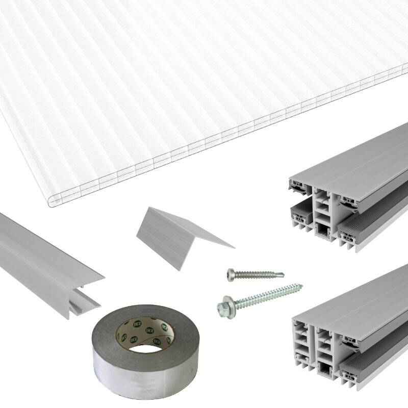 Polycarbonat Stegplatten | Terrassendach-Set | Mendiger Thermo Verlegeprofil | 16 mm | opal-weiß von Friedrich von Lien AG