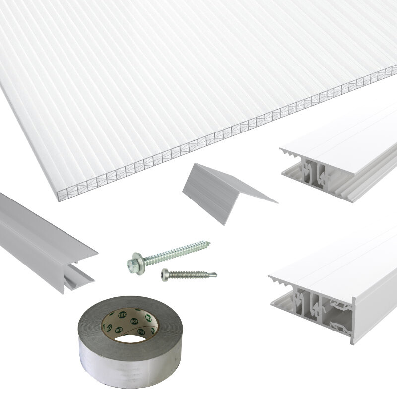 Polycarbonat Stegplatten | Terrassendach-Set | Zevener Sprosse Verlegeprofil | 16 mm | X-Struktur | glasklar Polycarbonat Stegplatten | Terrassendach-Set | Zevener Sprosse Verlegeprofil | 16 mm | X-Struktur | glasklar von Friedrich von Lien AG