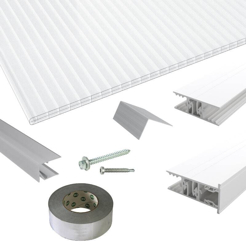 Polycarbonat Stegplatten | Terrassendach-Set | Zevener Sprosse Verlegeprofil | 16 mm | glasklar von Friedrich von Lien AG