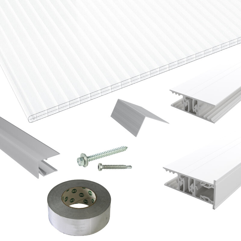 Polycarbonat Stegplatten | Terrassendach-Set | Zevener Sprosse Verlegeprofil | 16 mm | opal-weiß Polycarbonat Stegplatten | Terrassendach-Set | Zevener Sprosse Verlegeprofil | 16 mm | opal-weiß von Friedrich von Lien AG