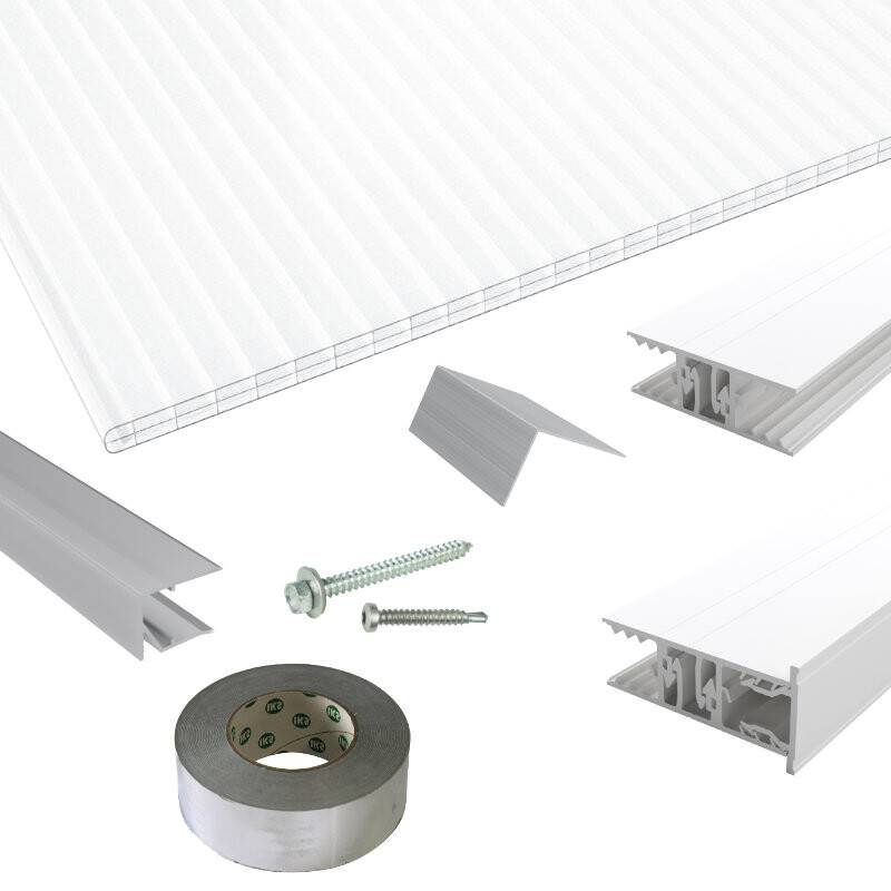 Polycarbonat Stegplatten | Terrassendach-Set | Zevener Sprosse Verlegeprofil | 16 mm | opal-weiß von Friedrich von Lien AG