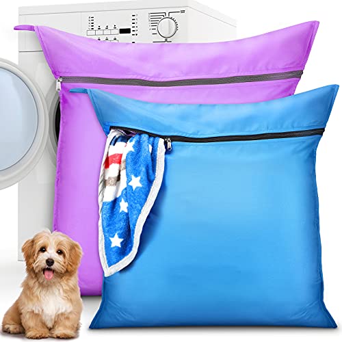 2 Stück Haustier-Wäschesack für Waschmaschine Übergröße Haarentferner Tasche für Hunde Katzen Meerschweinchen Kaninchen und kleine Haustierbetten aus Fleece, C&C Käfigeinlagen (lila, blau) von Frienda