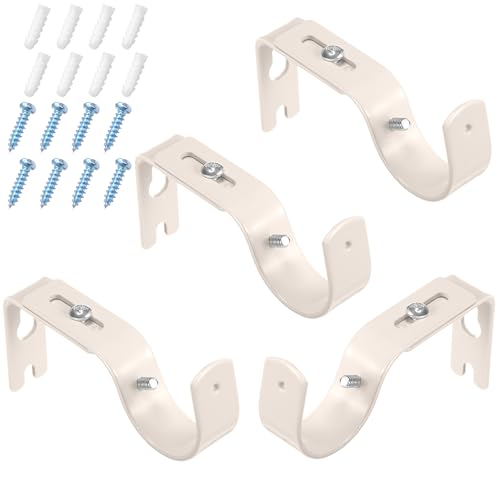 Frienda Gardinenstangenhalterungen, cremefarben, verstellbare Gardinenstangenaufhänger für 2,5 cm Durchmesser, allgemeine Hardware-Halter, Wandhalterung, Aufhänger, Haken mit Schrauben, 4 Stück von Frienda