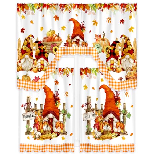 Frienda Herbst-Kürbis-Küchenvorhänge, Kürbisse, Fenstervorhänge und Volants, Set, Orange, Herbst, Erntedankfest, Küchenvorhänge, 3-teiliges Set für Schlafzimmer, Wohnzimmer, 60 x 36 cm, Volant, 36 x von Frienda
