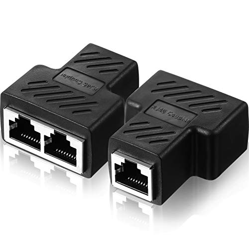 RJ45 Ethernet Splitter Anschlüsse 1 bis 2 Splitter Adapter LAN Ethernet Steckverbinder Kompatibel mit Cat5 Cat6 Kabel, 2 Computer Gleichzeitig im Internet Surfen (Schwarz, 2 Stücke) von Frienda
