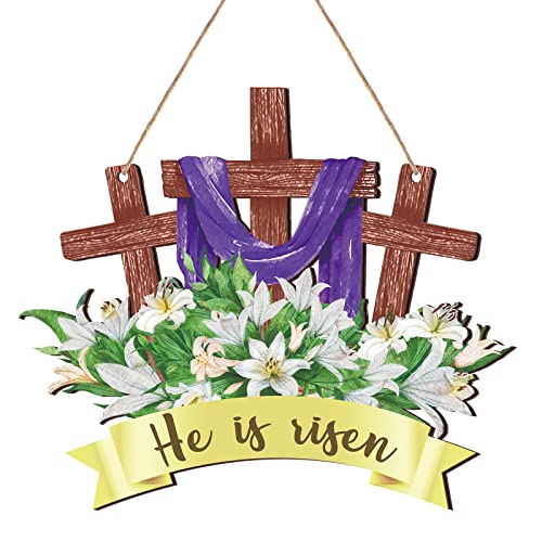 Türschild mit Aufschrift "He Is Risen", religiöses Oster-Kreuz-Dekor, zum Aufhängen, "He Is Risen", Osterdekoration, Holz, Jesusaufhänger für Bauernhaus, Zuhause, Haustür, Veranda, Wand, von Frienda