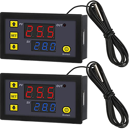 Frienda W3230 LCD Digital Thermostat DC 12V 20A Temperaturregler Messgerät Temperaturschalter -50-110 Grad Celsius mit Temperatursensor Hohe Temperatur Alarm LED Anzeige (2 Stück) von Frienda
