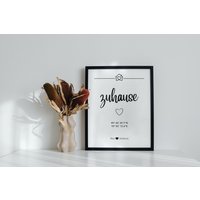 Personalisiertes Zuhause Poster Mit Koordinaten, Lieblingsplatz, Geschenk Einweihung, Einzug, Hausbau, Bauherren, Richtfest von FriendidDE