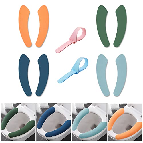 Friendjia 4 Paar weiche Toilettensitz-Aufkleber, tragbar, waschbar, wiederverwendbar – Marineblau, Bohne, Cyan, Grün, Orange von Friendjia