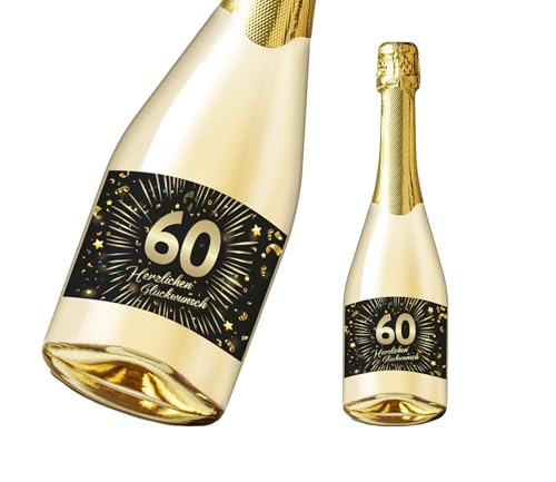 Friendly Fox Flaschenetikett zum 60. Geburtstag, 2x selbstklebende Flaschen Aufkleber zum Geburtstag, Happy Birthday Etikett mit Goldfolie veredelt von Friendly Fox