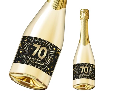 Friendly Fox Flaschenetikett zum 70. Geburtstag, 2x selbstklebende Flaschen Aufkleber zum Geburtstag, Happy Birthday Etikett mit Goldfolie veredelt von Friendly Fox