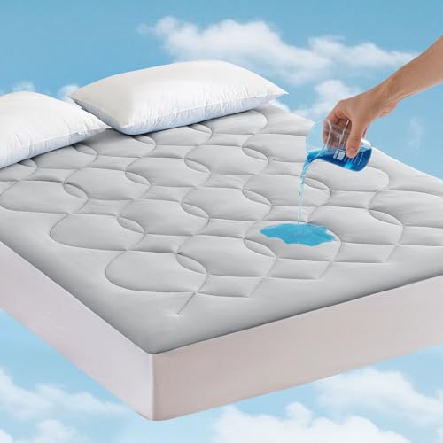 Friendriver Kühlende Matratzenauflage in Queen-Size-Größe, wasserdichte Matratzenauflage für Heißschläfer, weich, atmungsaktiv, mit 20,3 cm - 53,3 cm tiefer Tasche (152,4 x 203,3 cm, Grau) von Friendriver