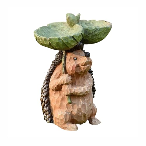Garten Igel Hof-Skulpturen & Statuen Ornament Holzoptik Harz Tier Vogeltränke Stehende Vogeltränke Vogelfutterspender Rasen Hof Statue Ornament Dekor Rasen Dekor von FriendshipHome
