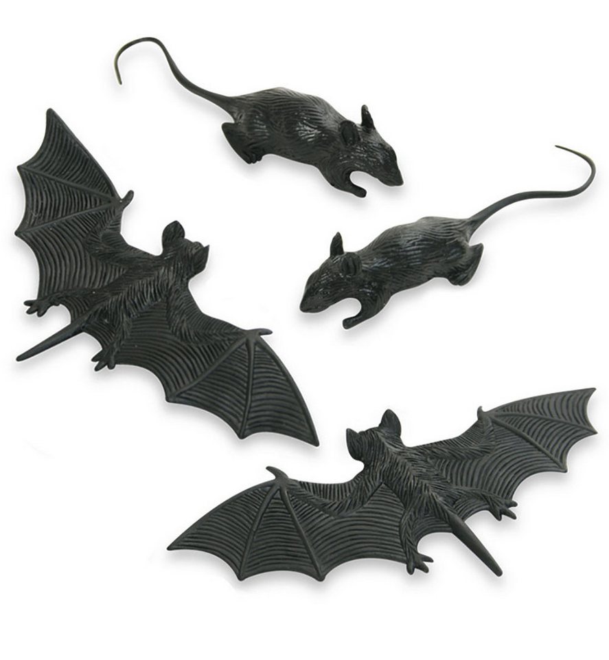 Fries Tierfigur 4-tlg Grusel Deko 2 x Ratten 2 x Fledermäuse Horror Halloween Karneval (4 St) von Fries