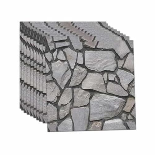 Selbstklebende Tapete für Wohnzimmer, Schlafzimmer | 3D Fototapete wasserfest| Steinoptik selbstklebend | Abwaschbare Tapete | Graue Ziegelstein tapete 10 Stück a (30 x 30 cm) ROCKWRAP von Frilla