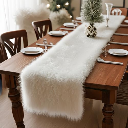 Tischläufer Weiß Kunstfell Weicher Fell Tischläufer für Weihnachten und Winterdeko für Esstisch Hochzeit Party und Wohnzimmer 30x120cm Tischläufer Weiß Kunstfell Weicher Fell Tischläufer für Weihnachten und Winterdeko für Esstisch Hochzeit Party und Wohnzimmer 30x120cm von Frimievy