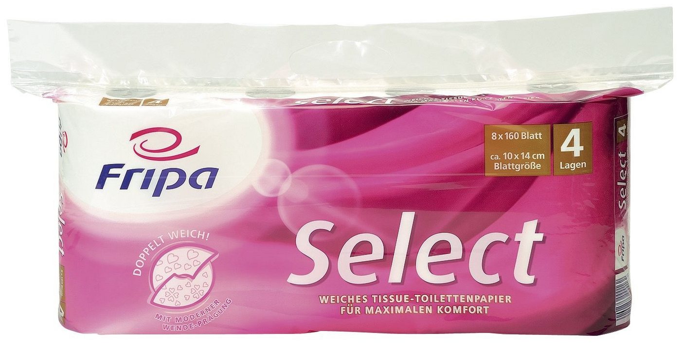 Fripa Toilettenpapier Toilettenpapier Select - 4-lagig geprägt hochweiß 8 Rollen à 160 Blatt Fripa Toilettenpapier Toilettenpapier Select - 4-lagig geprägt hochweiß 8 Rollen à 160 Blatt von Fripa
