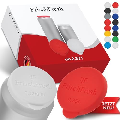 FRISCHFRESH® - Deckel für Getränkedosen/Dosendeckel - 0,25l/0,33l-0,5l+ (Rot-Weiß, 0,33l-0,5l+) (LFGB+REACH-Konform, BPA-free) - Perfekter Schutz auf Festivals, am Strand, im Garten und unterwegs von FrischFresh