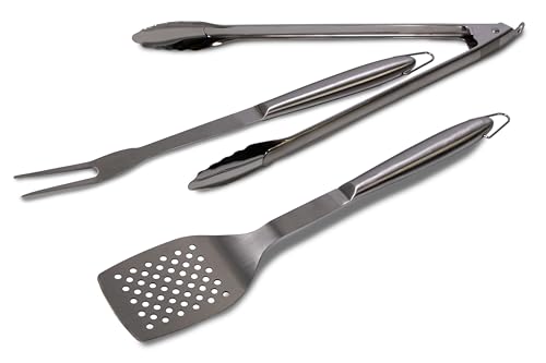 Frischluftküche Grillbesteck 3-teilig Edelstahl - Komplettes Set für das ultimative Grillvergnügen, enthält alle notwendigen Werkzeuge, vereint Qualität mit Vielseitigkeit - Edelstahl, 43cm von Frischluftküche