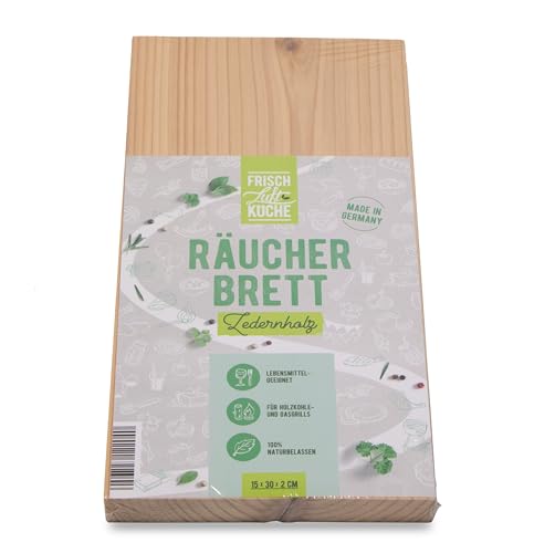 Frischluftküche Räucherbrett Zeder - Verleiht Fleisch und Fisch zartes Raucharoma, geeignet für Räuchern mit Gasgrill, Holzkohlegrill, Smoker – Zedernholz, 30 x 15 x 2 cm von Frischluftküche