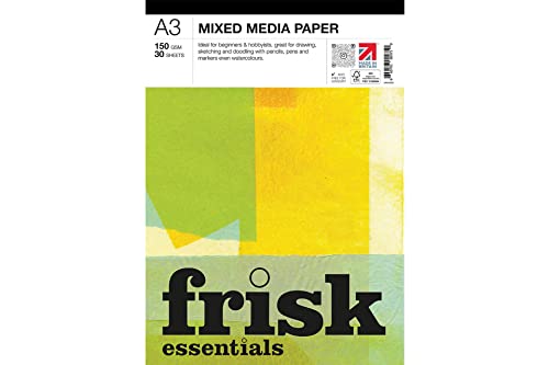 Frisk Essentials Papierblock für gemischte Medien, 150 g/m², 30 Blatt, A3, Weiß von Frisk