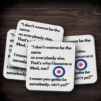 Mod Zitat Untersetzer, Street Mods Neuheit Revival Subkultur Geschenk, Moderne Jazz Musiker Fan Mod Untersetzer Mod Zitat Untersetzer, Street Mods Neuheit Revival Subkultur Geschenk, Moderne Jazz Musiker Fan Mod Untersetzer von FriskyBusinessGifts