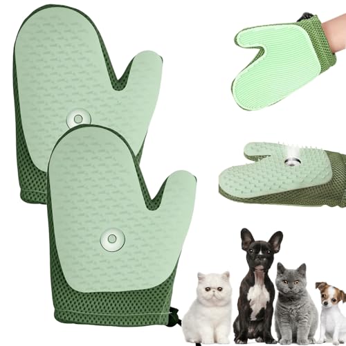 Tierhaarentferner Handschuh, 2025 Neu Fellhandschuhe Fingerlos Katze mit Spray, All-in-One Grooming Mist Glove for Pets Fell Magnet Handschuh Katzenbürste mit Dampf (Grün, 2) von FristSnow