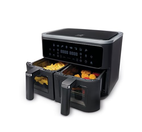 FRITEL Airfryer SnackTastic® 8480 DUO – Doppelte Heißluftfritteuse – 2 x 4,5 l – 2 x 1350 g – 2400 W – 8 Programme – 2 bis 9 Pers. – Digitales Touchscreen-Display – Sichtfenster – PFAS-frei von Fritel