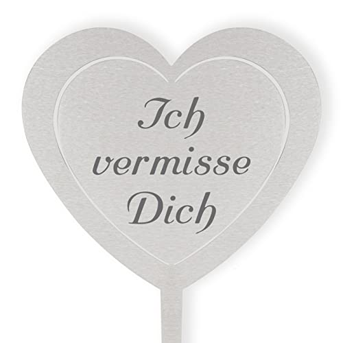 DOLORINO Grabstecker Herz kl. 'Ich vermisse Dich', liebevolle Erinnerung fürs Grab oder zuhause, Grabschmuck, Grabschmuck, eine wetterfeste Erinnerung aus Edelstahl, eine schöne Grabdekoration von Fritz Cox