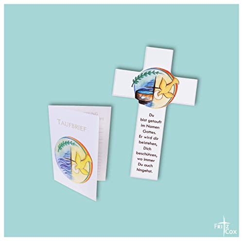 FRITZ COX® - Holzkreuz zur Taufe - perfektes Taufgeschenk (15cm, weiß, mit Taufbrief) von Fritz Cox