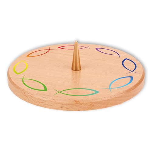 FRITZ COX Kerzenteller aus Buchenholz mit Regenbogen-Fischkreis – Ø 12 cm | mit Dorn & Gummifüßen | Farbe: Natur | christliches Design – für Taufkerze, Kommunionkerze, Tischdeko FRITZ COX Kerzenteller aus Buchenholz mit Regenbogen-Fischkreis – Ø 12 cm | mit Dorn & Gummifüßen | Farbe: Natur | christliches Design – für Taufkerze, Kommunionkerze, Tischdeko von Fritz Cox